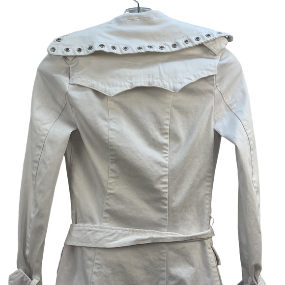 9.8 Jeans White Trench Coat Studded Belted Waist Single-Breasted Small - Picture 7 of 11
